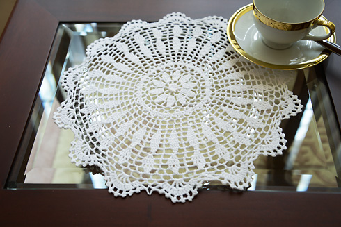 Round Crochet Placemat 14" Round. White color. 4 pieces set